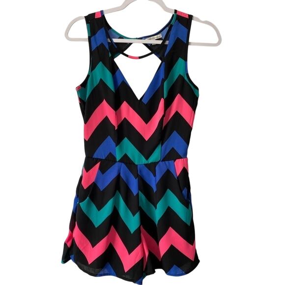 Charlotte Russe Womens XS Whimsigoth Colorful Zig Zag Stripe Cut Out Mesh Romper - Picture 2 of 7